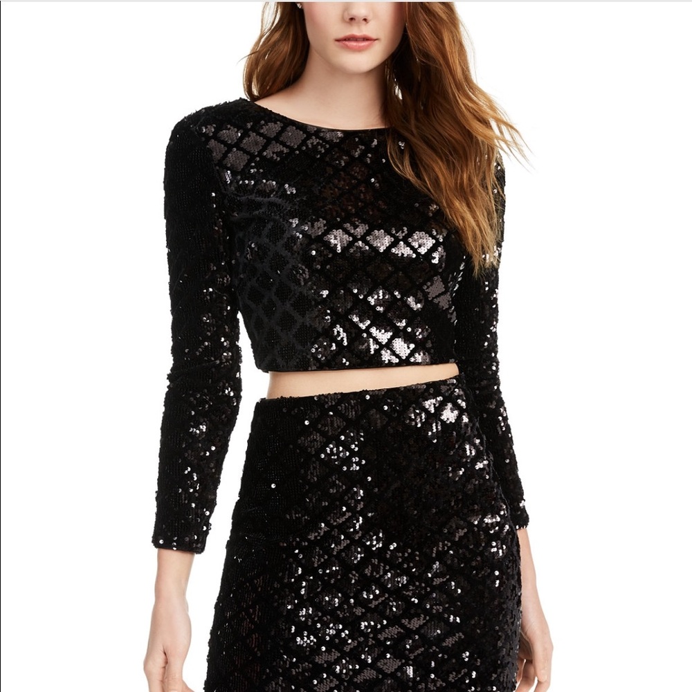 Black Sequin Velvet Cropped Top